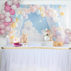 Lofaris Pastel Teddy Bear Baby Shower Backdrop with Clouds and Stars, Dreamy Photo Booth Background for Newborn Photography