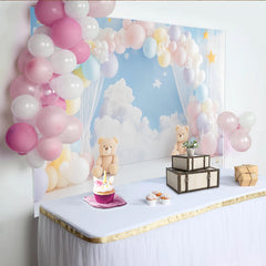 Lofaris Pastel Teddy Bear Baby Shower Backdrop with Clouds and Stars, Dreamy Photo Booth Background for Newborn Photography
