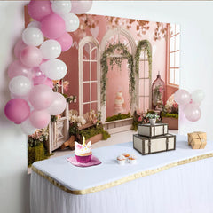 Lofaris Romantic Floral Window Photography Backdrop with Pink Roses, Elegant Vintage Studio Background for Portrait Photoshoot