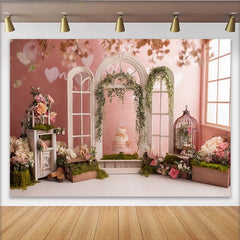 Lofaris Romantic Floral Window Photography Backdrop with Pink Roses, Elegant Vintage Studio Background for Portrait Photoshoot