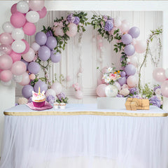 Lofaris Elegant Pink and Lavender Floral Balloon Arch Birthday Backdrop, Charming Photo Booth Background for Girls Party Decoration