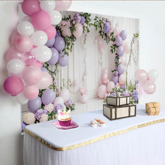 Lofaris Elegant Pink and Lavender Floral Balloon Arch Birthday Backdrop, Charming Photo Booth Background for Girls Party Decoration