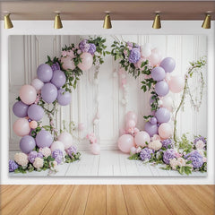 Lofaris Elegant Pink and Lavender Floral Balloon Arch Birthday Backdrop, Charming Photo Booth Background for Girls Party Decoration