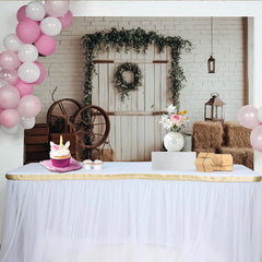 Lofaris Rustic Farmhouse Photography Backdrop with White Brick Wall and Greenery, Vintage Barn Door Background for Studio Photoshoot