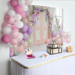 Lofaris Pastel Floral Door Photography Backdrop with Balloons, Dreamy Studio Background for Spring Portrait Photoshoot