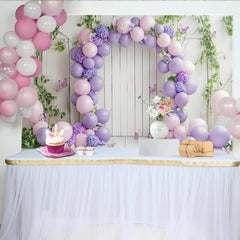 Lofaris Pink Purple Balloon Floral Birthday Backdrop for Girls, Whimsical Wooden Wall Background for Party Decor