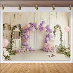 Lofaris Rustic Floral Balloon Birthday Backdrop with Lavender and Pink, Elegant Studio Background for Party Photoshoot