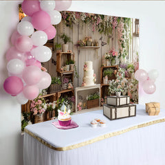 Lofaris Elegant Floral Rustic Photography Backdrop with Pink Flowers, Beautiful Studio Background for Portrait Photoshoot