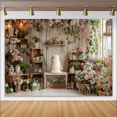 Lofaris Elegant Floral Rustic Photography Backdrop with Pink Flowers, Beautiful Studio Background for Portrait Photoshoot
