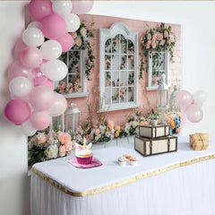 Lofaris Floral Window Photography Backdrop with Pink Roses and Lanterns, Elegant Wall Tapestry for Professional Portrait Photoshoot