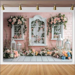 Lofaris Floral Window Photography Backdrop with Pink Roses and Lanterns, Elegant Wall Tapestry for Professional Portrait Photoshoot
