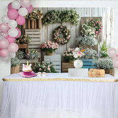 Lofaris Rustic Floral Photography Backdrop with Roses and Wood Crates, Elegant Flower Wall Decor for Professional Portrait