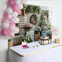 Lofaris Rustic Floral Photography Backdrop with Roses and Wood Crates, Elegant Flower Wall Decor for Professional Portrait