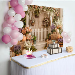 Lofaris Rustic Floral Easter Photography Backdrop with White Picket Fence, Spring Holiday Decor for Photoshoot and Party