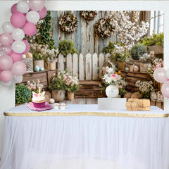 Lofaris Rustic Easter Spring Backdrop with White Flowers, Eggs and Wooden Fence, Photography Background for Holiday Party Decor
