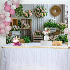Lofaris Rustic Floral Photography Backdrop with White Wood and Pink Roses, Elegant Studio Background for Spring Photoshoot and Event Decor
