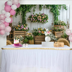 Lofaris Rustic Floral Photography Backdrop with White Wood Wall, Lush Vines and Hay Bales, Elegant Garden Photo Background for Studio Portrait.