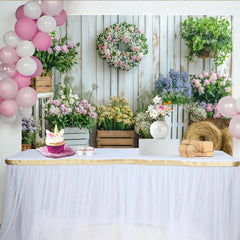 Lofaris White Wood Rustic Floral Photography Backdrop with Pink Roses and Greenery, Studio Background for Spring Photoshoot