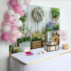 Lofaris White Wood Rustic Floral Photography Backdrop with Pink Roses and Greenery, Studio Background for Spring Photoshoot