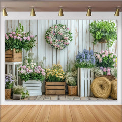 Lofaris White Wood Rustic Floral Photography Backdrop with Pink Roses and Greenery, Studio Background for Spring Photoshoot