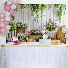Lofaris Rustic White Wood Floral Photography Backdrop with Pink and White Flowers, Elegant Studio Background for Spring Photoshoot