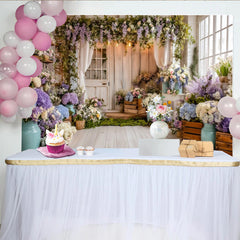 Lofaris Rustic Floral Photography Backdrop with Purple Hydrangeas and Wisteria, Elegant Studio Background for Spring Photoshoot