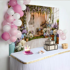 Lofaris Rustic Floral Photography Backdrop with Purple Hydrangeas and Wisteria, Elegant Studio Background for Spring Photoshoot