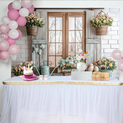 Lofaris Rustic Easter Photography Backdrop with Spring Flowers, Pastel Eggs, Farmhouse Window Background for Studio Portraits and Holiday Decor