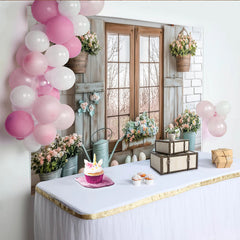 Lofaris Rustic Easter Photography Backdrop with Spring Flowers, Pastel Eggs, Farmhouse Window Background for Studio Portraits and Holiday Decor