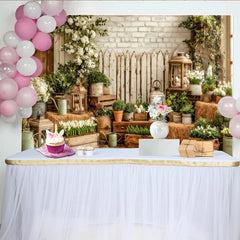 Lofaris Rustic Farmhouse Easter Backdrop with White Flowers and Eggs, Charming Spring Photography Background for Holiday Parties