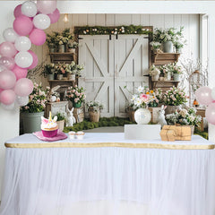 Lofaris Rustic Barn Door Easter Photography Backdrop with Spring Flowers and Bunnies, Holiday Party Decor for Photoshoot