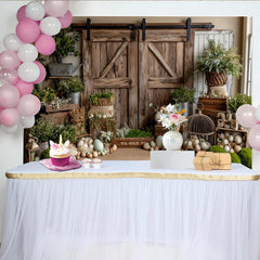 Lofaris Rustic Barn Door Easter Photography Backdrop with Greenery and Eggs, Charming Spring Farm Background for Photoshoot and Party Decor