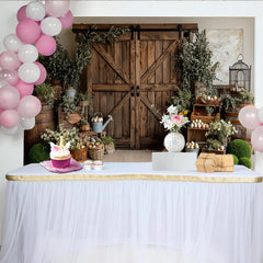 Lofaris Rustic Wooden Barn Door Easter Photography Backdrop with Greenery and Eggs, Charming Spring Studio Background for Holiday Photoshoot