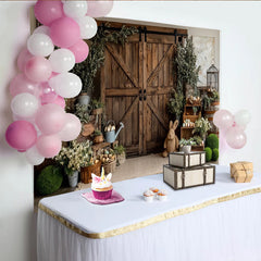 Lofaris Rustic Wooden Barn Door Easter Photography Backdrop with Greenery and Eggs, Charming Spring Studio Background for Holiday Photoshoot