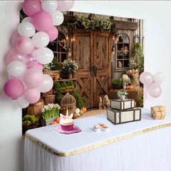 Lofaris Rustic Fall Photography Backdrop with Barn Doors and Pumpkins, Autumn Harvest Studio Background for Portraits.
