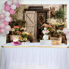 Lofaris Rustic Easter Photography Backdrop with Spring Flowers, Elegant Floral Garden Background for Holiday Photoshoot.