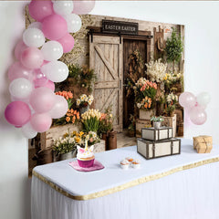 Lofaris Rustic Easter Photography Backdrop with Spring Flowers, Elegant Floral Garden Background for Holiday Photoshoot.