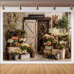 Lofaris Rustic Easter Photography Backdrop with Spring Flowers, Elegant Floral Garden Background for Holiday Photoshoot.