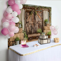 Lofaris Rustic Barn Photography Backdrop with Hay Bales and Greenery, Charming Farmhouse Background for Studio Photoshoot