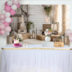 Lofaris Rustic Farmhouse Photography Backdrop with Wood and Hay Bales, Cozy Studio Background for Baby Portraits and Family Photoshoots