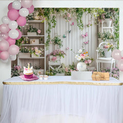 Lofaris White Wood Floral Garden Photography Backdrop with Butterflies, Elegant Studio Background for Spring Photoshoot and Party Decor
