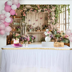 Lofaris Rustic Floral Photography Backdrop with Pink and Purple Flowers and Green Vines, Elegant Studio Background for Spring Portraits