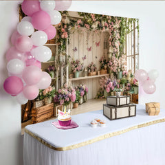 Lofaris Rustic Floral Photography Backdrop with Pink and Purple Flowers and Green Vines, Elegant Studio Background for Spring Portraits