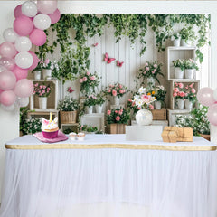 Lofaris Elegant Floral Photography Backdrop with Pink Roses and Green Ivy, Rustic Wood Wall Background for Studio Photoshoots