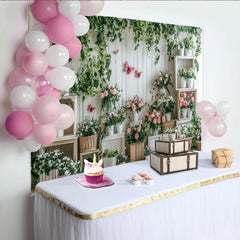 Lofaris Elegant Floral Photography Backdrop with Pink Roses and Green Ivy, Rustic Wood Wall Background for Studio Photoshoots