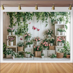 Lofaris Elegant Floral Photography Backdrop with Pink Roses and Green Ivy, Rustic Wood Wall Background for Studio Photoshoots