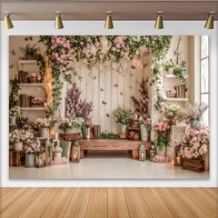 Lofaris Elegant Floral Photography Backdrop with Rustic Wood and Pink Flowers, Whimsical Studio Background for Natural Portrait Photoshoot