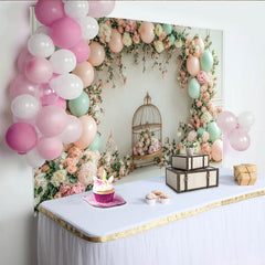 Lofaris Elegant Floral Baby Shower Backdrop with Pink and Mint Balloons, Charming Photography Background for Party Decor