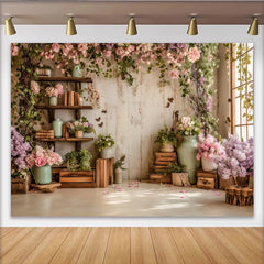Lofaris Rustic Floral Photography Backdrop with Pink and Purple Flowers and Vines, Elegant Studio Background for Portrait Photoshoot