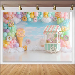 Lofaris Pastel Candy Land Photography Backdrop with Balloons, Dreamy Sweet Shop Background for Kids Party Photoshoot.